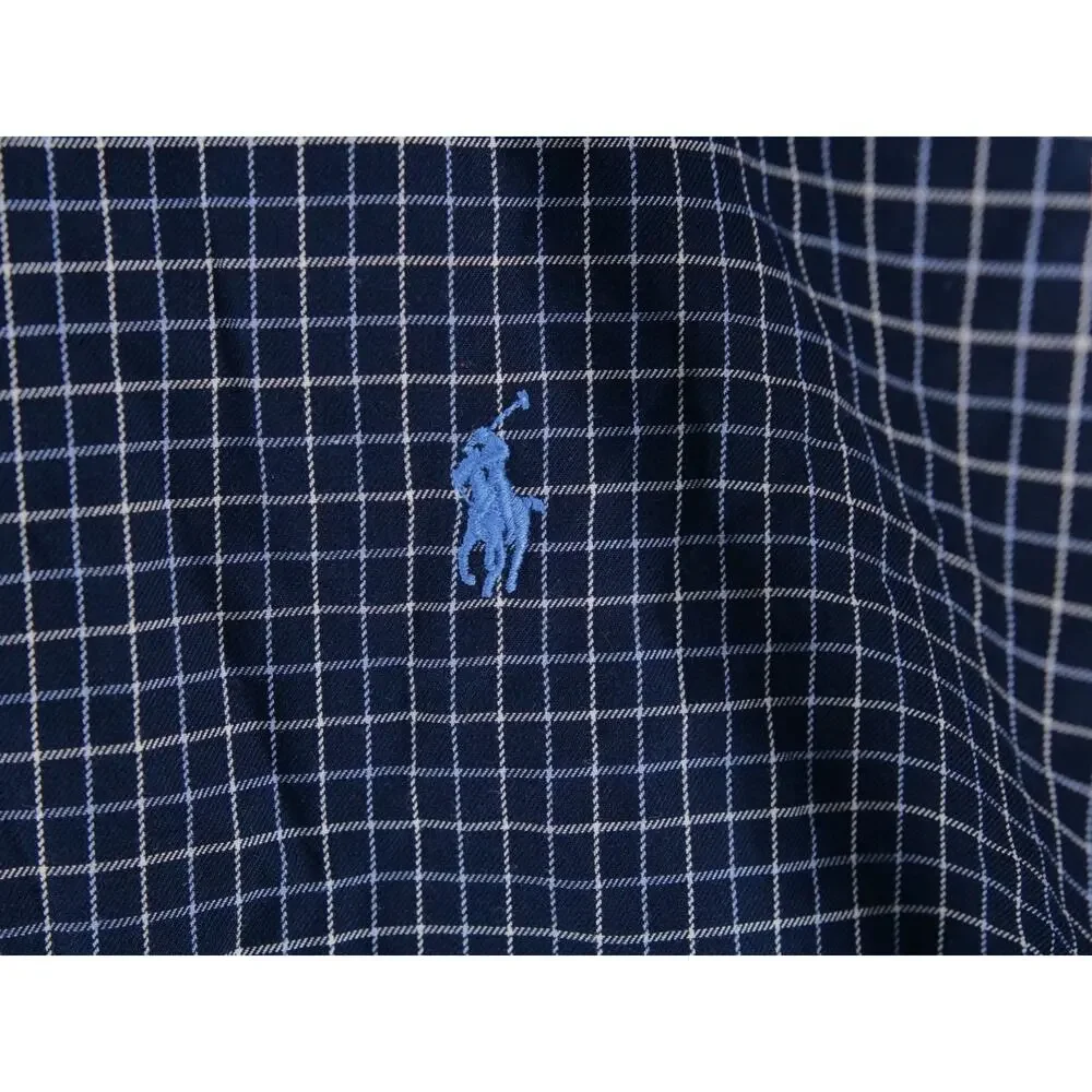 Polo Ralph Lauren Classic Fit Mens 4XLT Navy Blue Check Plaid Button Up Shirt